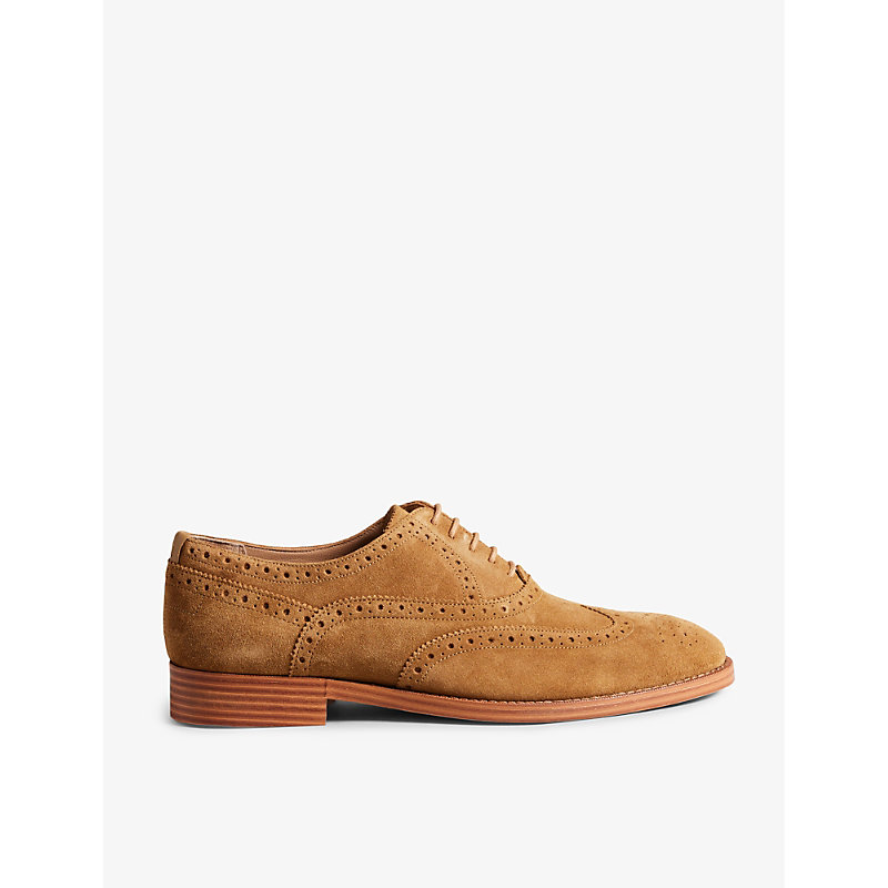 Ted Baker Mens Tan Ammais Perforated Suede Brogues