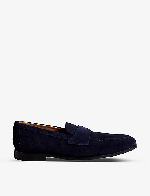 TED BAKER: Adlerrs almond-toe stitched-logo suede loafers
