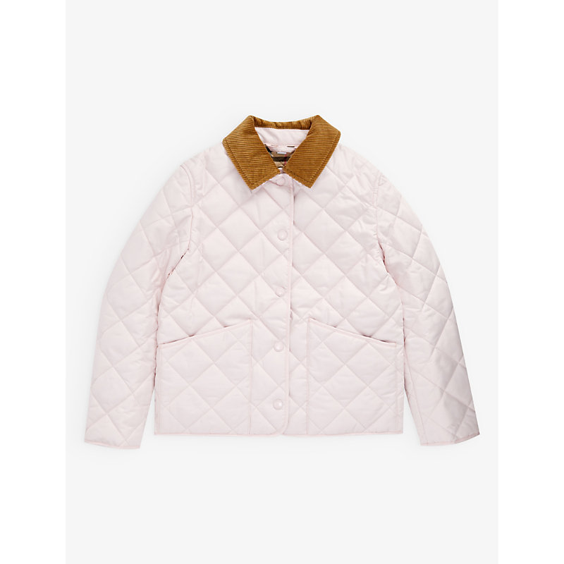 BURBERRY BURBERRY GIRLS ALABASTER PINK KIDS CORDUROY-COLLAR QUILTED SHELL JACKET 3-14 YEARS,65377681