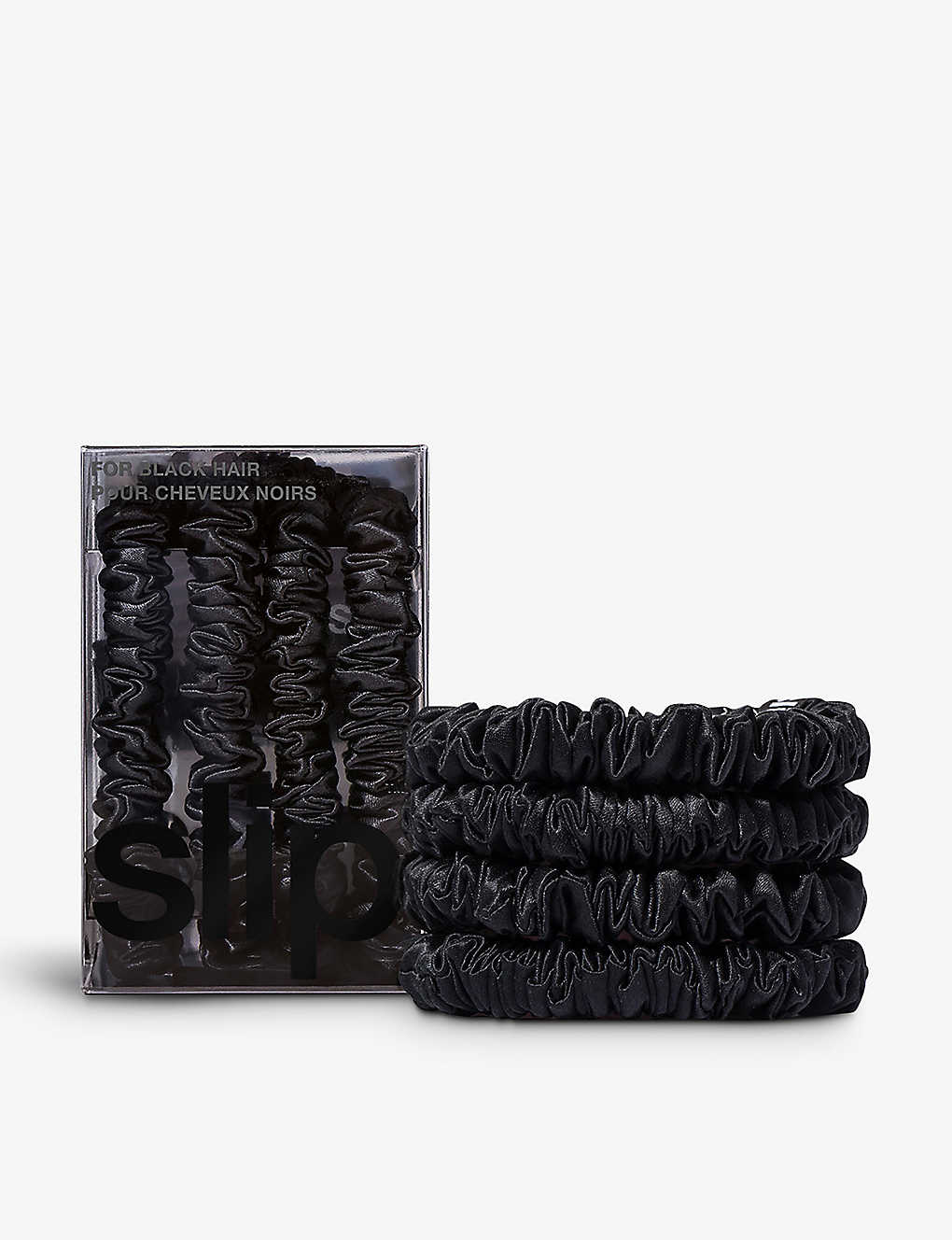 Slip Black Skinny Silk Scrunchies Pack Of Four