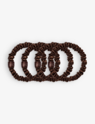 Slip Dark Brown Skinny Silk Scrunchies Pack Of Four In Dark Brown