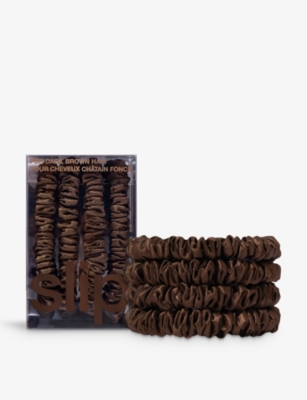 Slip Dark Brown Skinny Silk Scrunchies Pack Of Four