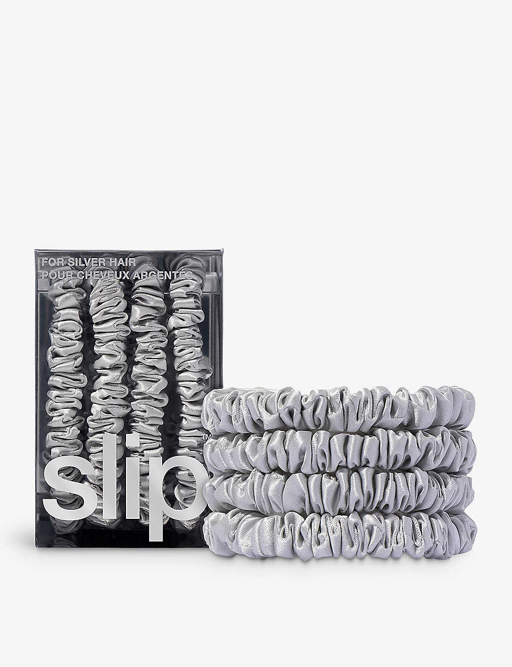 Slip Silver Skinny Silk Scrunchies Pack Of Four