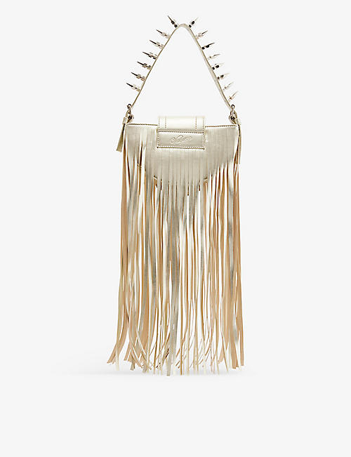 VAQUERA NYC: Fringed-trim curved-shape leather top-handle bag