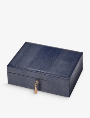 Aspinal Of London Womens Midnightblue Grand Luxe Lizard-effect Grained-leather Jewellery Case