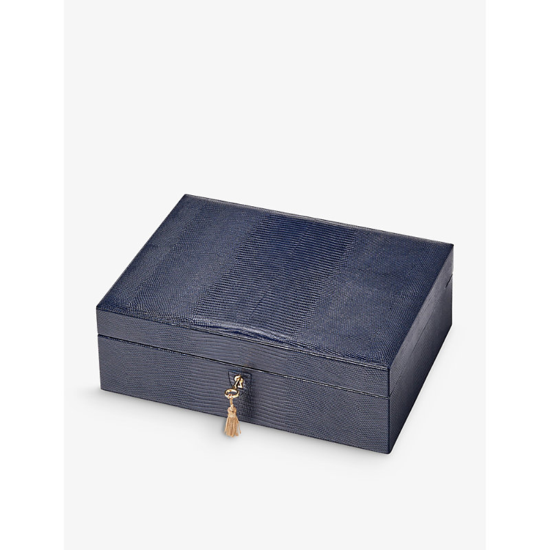 Aspinal Of London Womens Midnightblue Grand Luxe Lizard-effect Grained-leather Jewellery Case