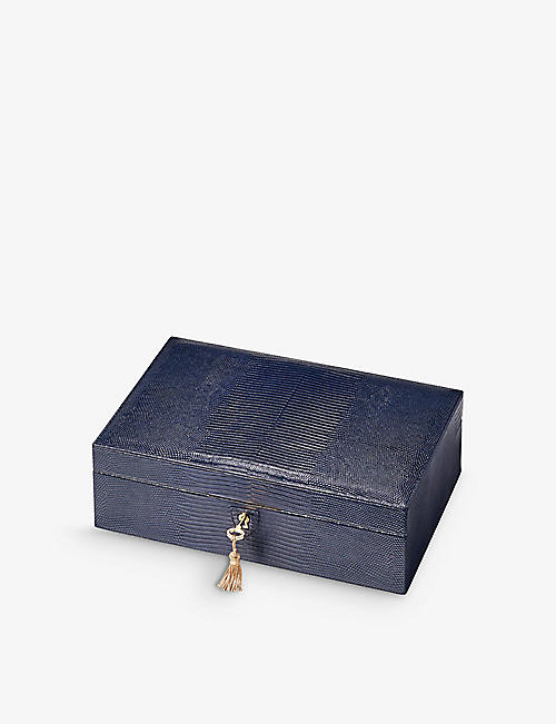 ASPINAL OF LONDON: Savoy lock and key grained-leather jewellery box