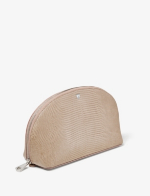 Shop Aspinal Of London Latte Madison Logo-embellished Grained-leather Cosmetic Case