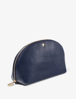 Shop Aspinal Of London Midnightblue Madison Logo-embellished Grained-leather Cosmetic Case