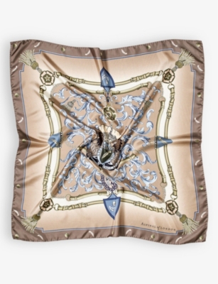 Shop Aspinal Of London Women's Latte Signature Print Silk Scarf