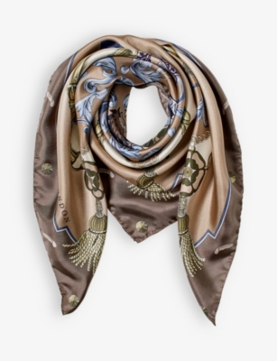 Aspinal Of London Womens Latte Signature Print Silk Scarf