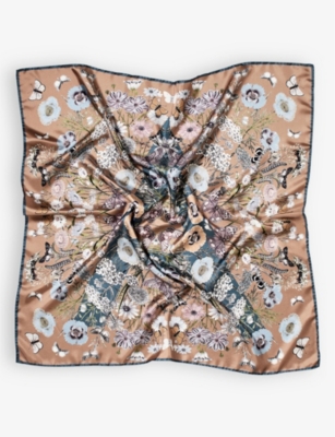 Aspinal Of London Womens Latte Floral-print Silk Scarf In Latte