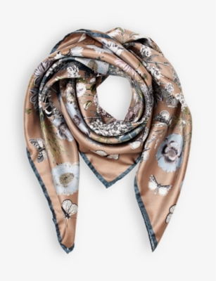 Aspinal Of London Womens Latte Floral-print Silk Scarf