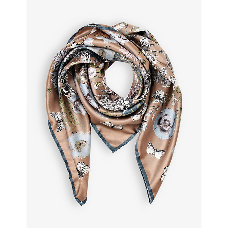 Aspinal Of London Womens Latte Floral-print Silk Scarf