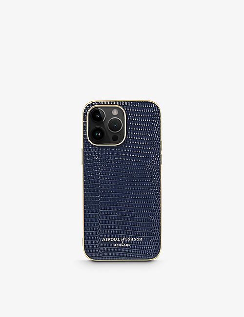 ASPINAL OF LONDON: Lizard-embossed leather iPhone 14 Pro Max phone case