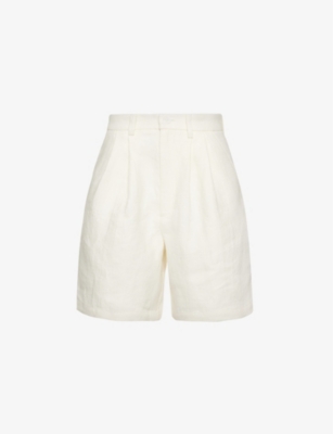 Anine Bing Carrie Pleat-detail Linen Shorts In Eggshell