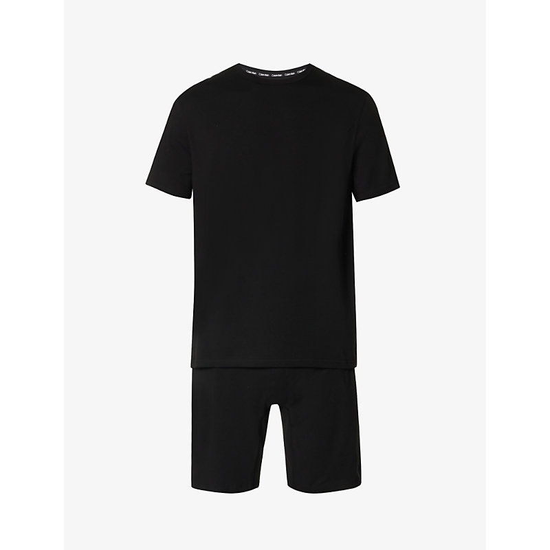 Calvin Klein Mens Black Branded-waistband Stretch-cotton Pyjama Set