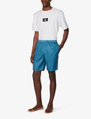 Shop Calvin Klein Men's Midnight Branded-waistband Woven Pyjama Shorts