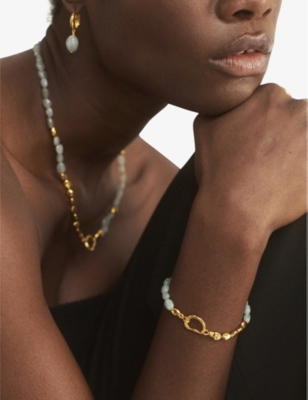 Monica Vinader Womens Gold Rio Recycled 18ct Yellow Gold-plated Vermeil Sterling-silver And Aquamari In Gold