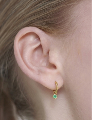Monica Vinader Gold Mini Gemstone Huggie Earrings Green Onyx In Gold