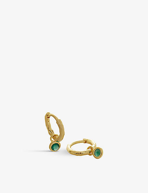 MONICA VINADER: Mini 18ct yellow gold-plated vermeil recycled sterling-silver and green onyx huggie earrings