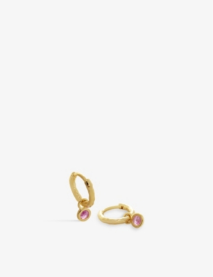 MONICA VINADER: Mini 18ct yellow gold-plated vermeil recycled sterling-silver and pink quartz huggie earrings