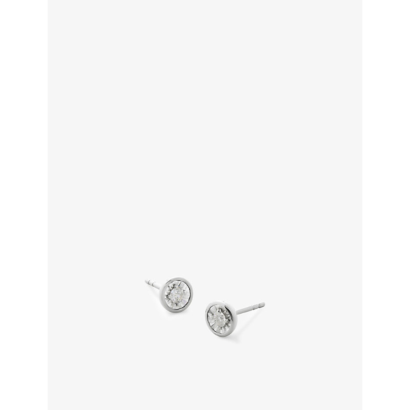 Monica Vinader Womens Silver Round Sterling-sliver And 0.05ct Diamond Stud Earrings