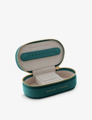Shop Monica Vinader Womens Green Mini Oval Logo-print Leather Jewellery Box