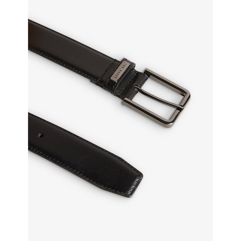Shop Ted Baker Wizerd Double-keeper Branded Leather Belt In Black