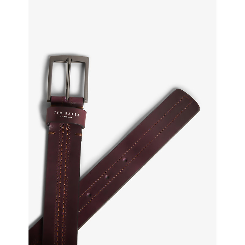 Shop Ted Baker Crisic Tonal-stitch Leather Belt In Oxblood