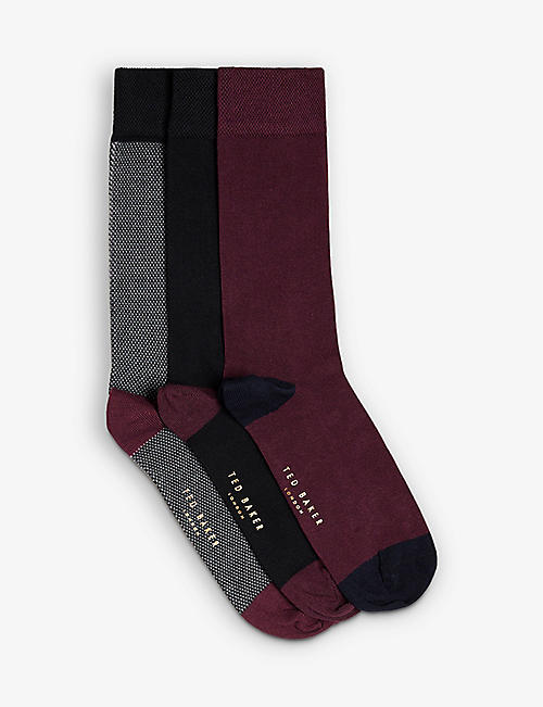 TED BAKER: Prezzie logo-embroidered pack of three stretch-cotton socks