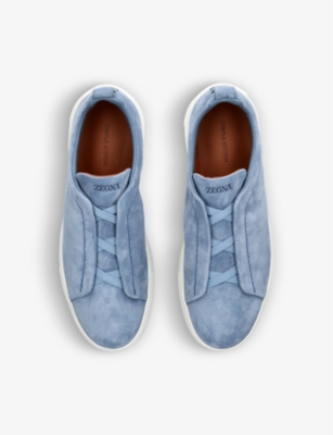Ermenegildo Zegna Mens Mid Blue Triple Stitch Suede Low-top Trainers In Mid Blue