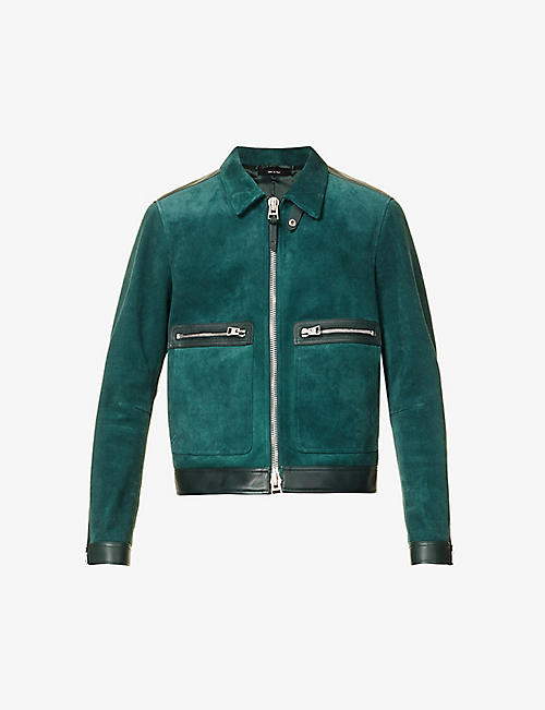 TOM FORD: Suede-textured spread-collar leather jacket