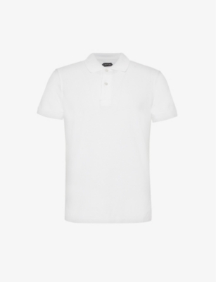 Tom Ford Mens White Brand-embroidered Short-sleeved Cotton-piqué Polo Shirt