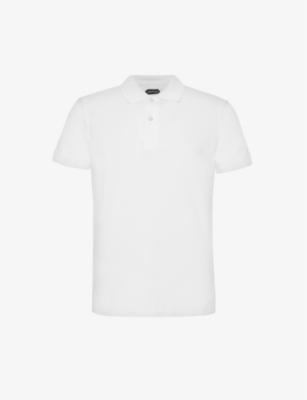 Tom Ford Brand-embroidered Short-sleeved Cotton-piqué Polo Shirt In White