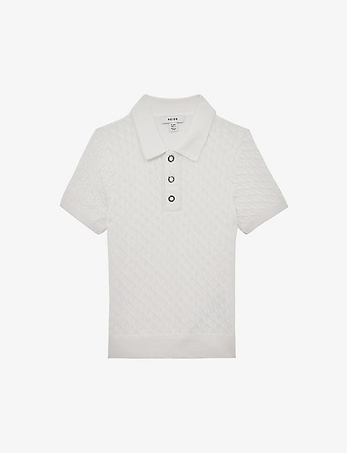 REISS: Eli cable-knit cotton-blend polo shirt 4-9 years