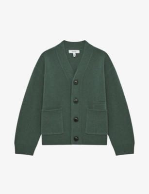 Reiss Boys Pine Green Kids Chile Triple-pocket Wool-blend Cardigan 10-12 Years