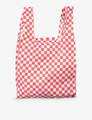 Kind Bag Womens Checkerboard Red- Blue Gingham-print Reusable Medium Woven Bag