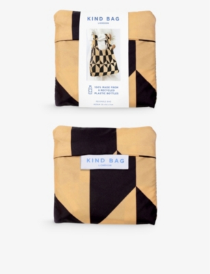 Kind Bag Womens Coffee Gingham-print Reusable Medium Woven Bag