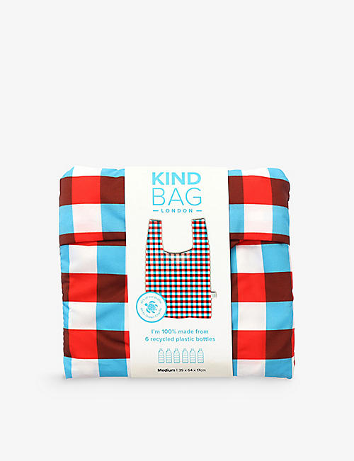 KIND BAG: Gingham-print reusable medium woven bag