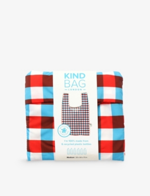 Kind Bag Womens Tricolour Gingham-print Reusable Medium Woven Bag