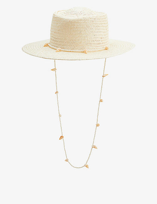 LACK OF COLOR: Seashells beaded-strap straw boater hat