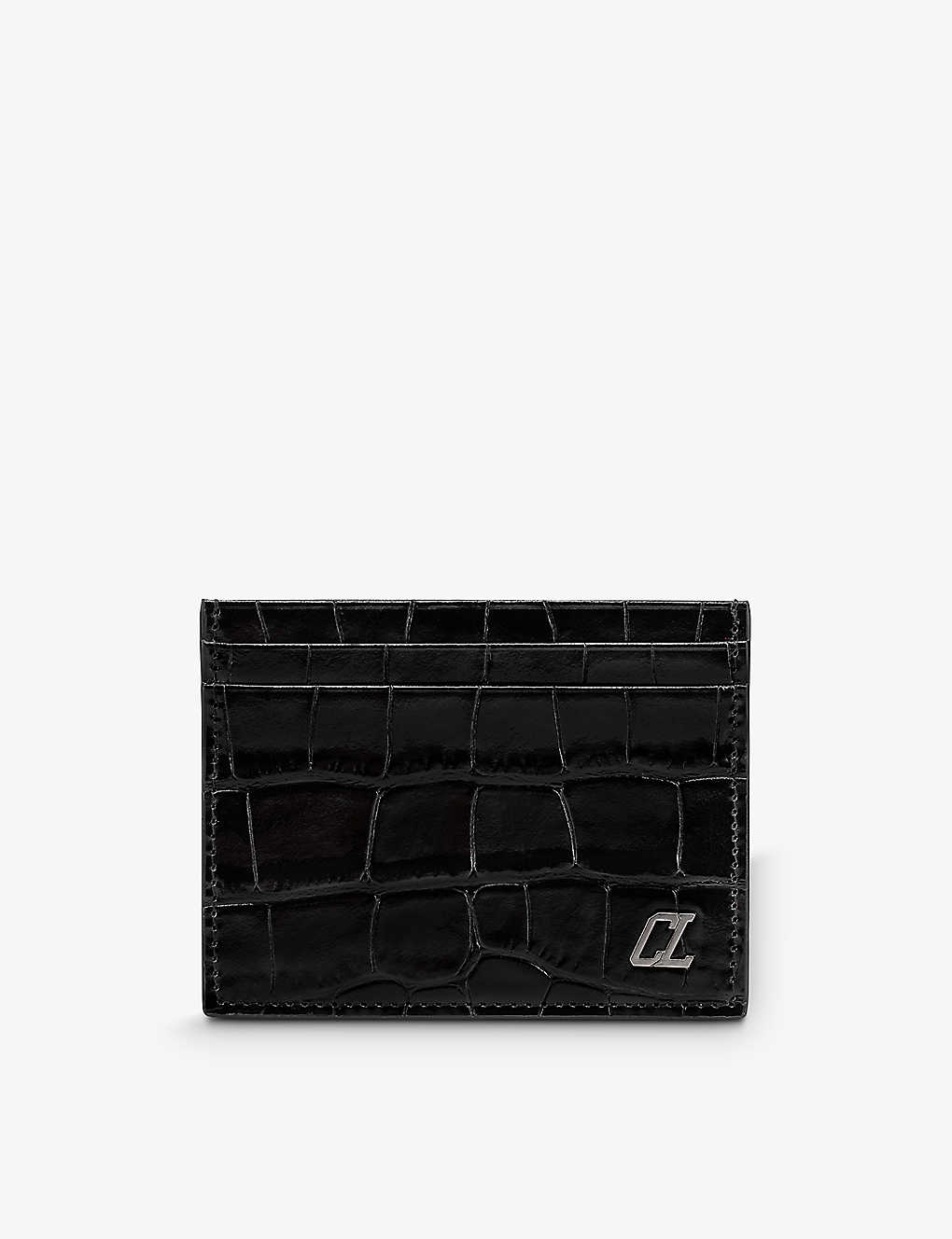 Christian Louboutin Kios Leather Card Holder In Black/gun Metal