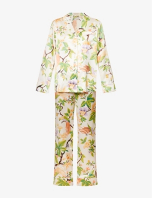 OLIVIA VON HALLE Lila floral print silk satin pyjamas