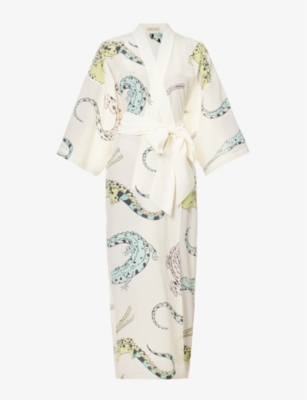 OLIVIA VON HALLE Queenie crocodileprint silk dressing gown