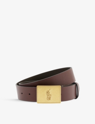 Polo Ralph Lauren Leather Polo Pony Plaque Belt In Brown