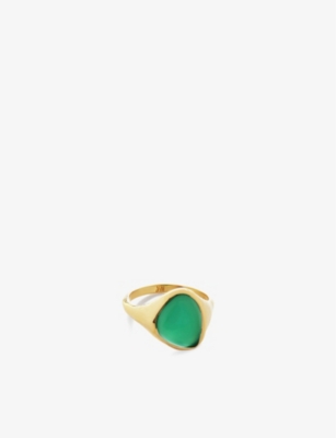 MONICA VINADER: Rio recycled 18ct yellow gold-plated vermeil sterling-silver and green onxy signet ring