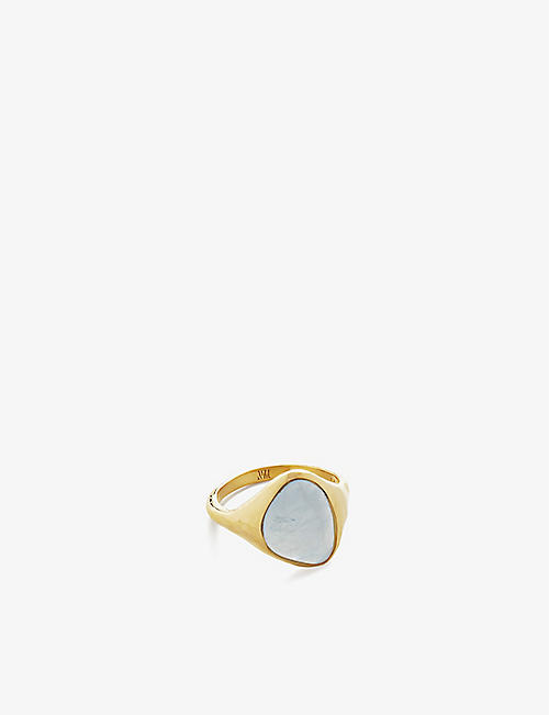 MONICA VINADER: Rio recycled 18ct yellow gold-plated vermeil sterling-silver and aquamarine signet ring