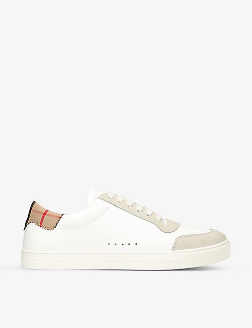 BURBERRY: Robin check-insert leather low-top trainers