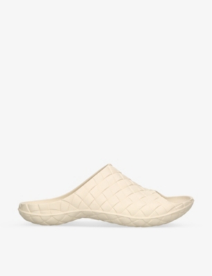 Bottega Veneta Logo Flat-bottomed Open-toed Cool Drag In Bone